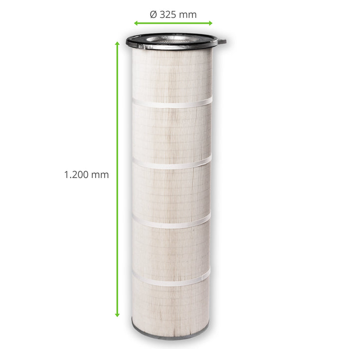 Cartouche filtrante, 325 x 1200 mm, polyester / cellulose, bride alu 3 pattes, compatible avec NOVUS AIGNER ESTA PIONIER