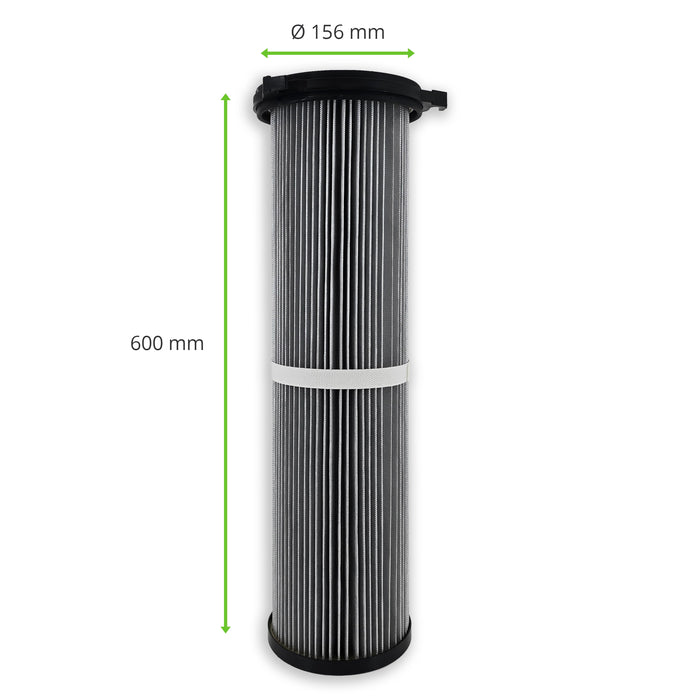 Cartouche filtrante, 156 x 600 mm, non-tissé polyester, revêtement aluminium (antistatique), ESTA