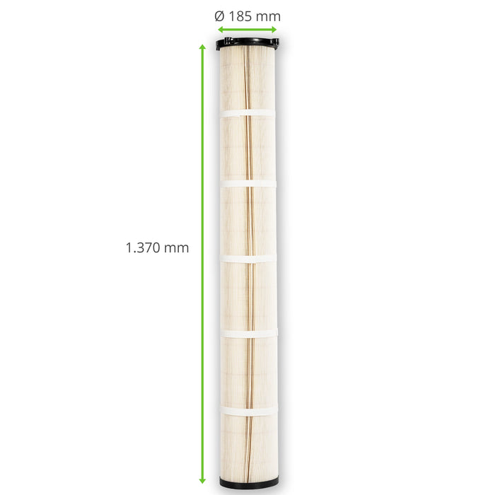 Cartouche filtrante, 185 x 1370 mm, cellulose / voile polyester ignifugé, compatible avec DANTHERM DISA NEDERMAN